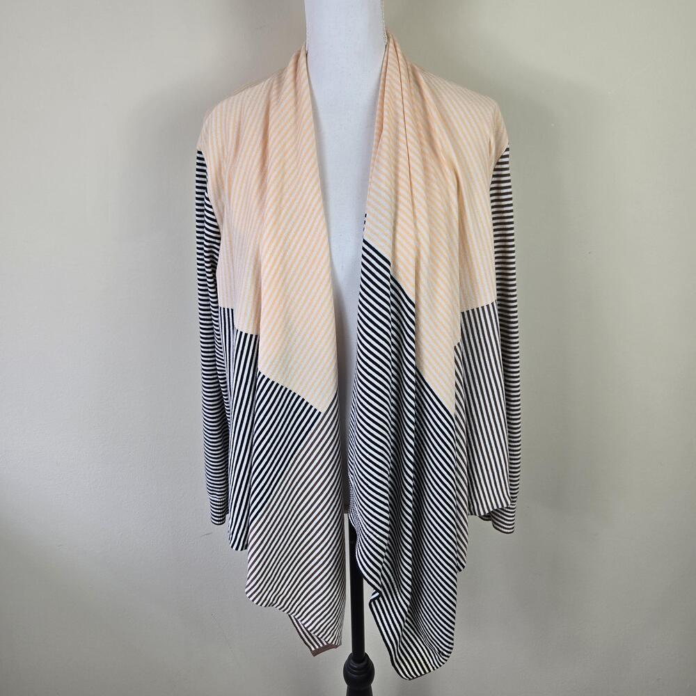 St. John Cardigan Sweater Womens Large Multicolor Stripe Open Front Lightweight